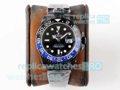 GS Factory Swiss Replica Rolex GMT Master II Titan Black Dial Black Blue Ceramic Bezel